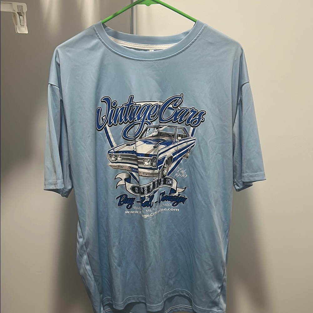 Vintage Cars Graphic T-Shirt - Light Blue Men’s (Large)